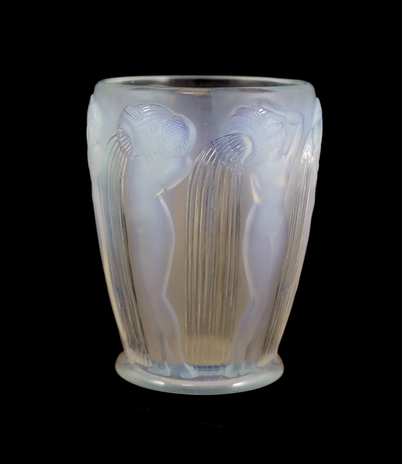 An R. Lalique glass ‘Danaides’ opalescent glass vase, engraved mark ‘R. LALIQUE FRANCE’, Marcilhac No. 972, 18cm high